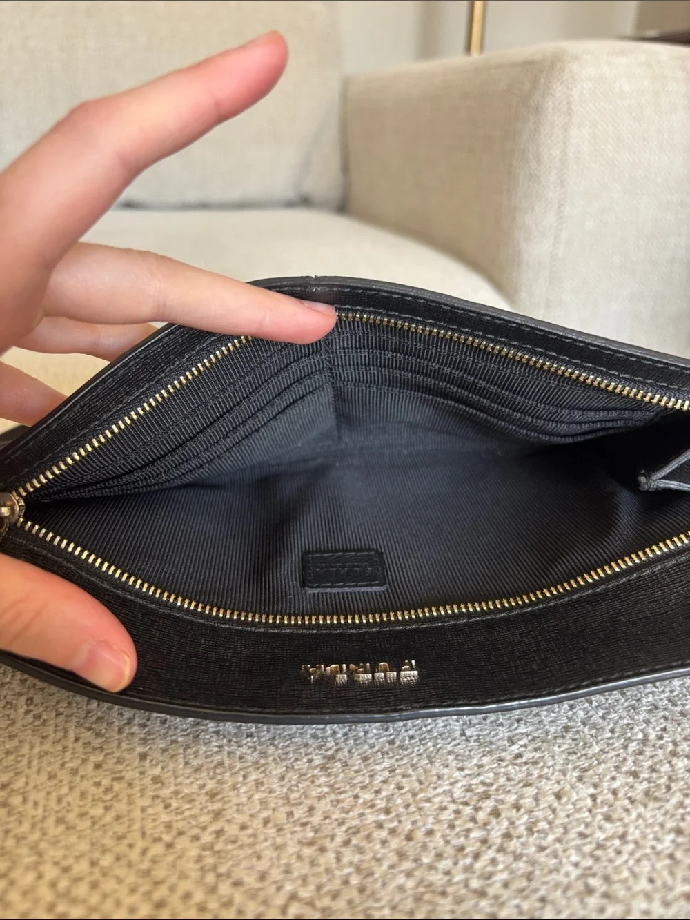 Furla Two-Tone Mustard, Black, and White Leather Shoulder Bag